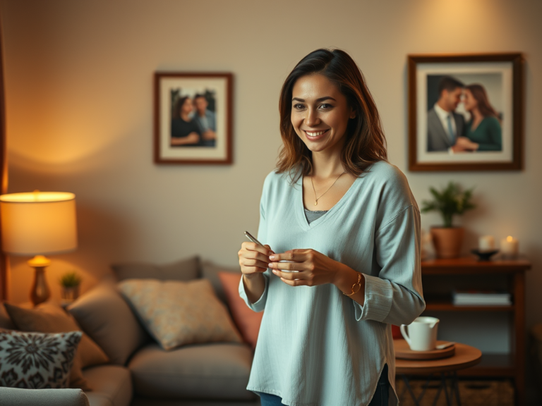 A WOMAN STANDING IN A LIVING ROOM HOLDING A PEN Titus 2 Wife