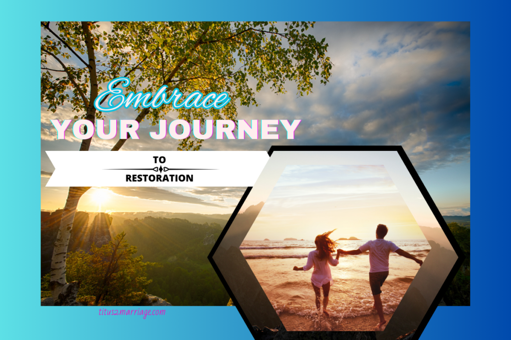 Journey to Restoration: A Titus 2 Wife’s Story of Grief, Grace, and Legacy 8 Embrace your journey to restoration: the image of a landscape with a tree and a couple holding hands running across a beach.
