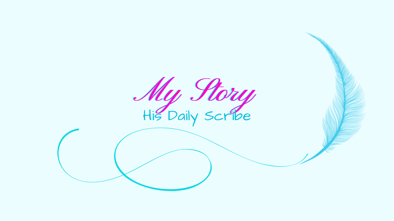 My Story - a scribes feather quill pen with a line mark drawn under the heading words