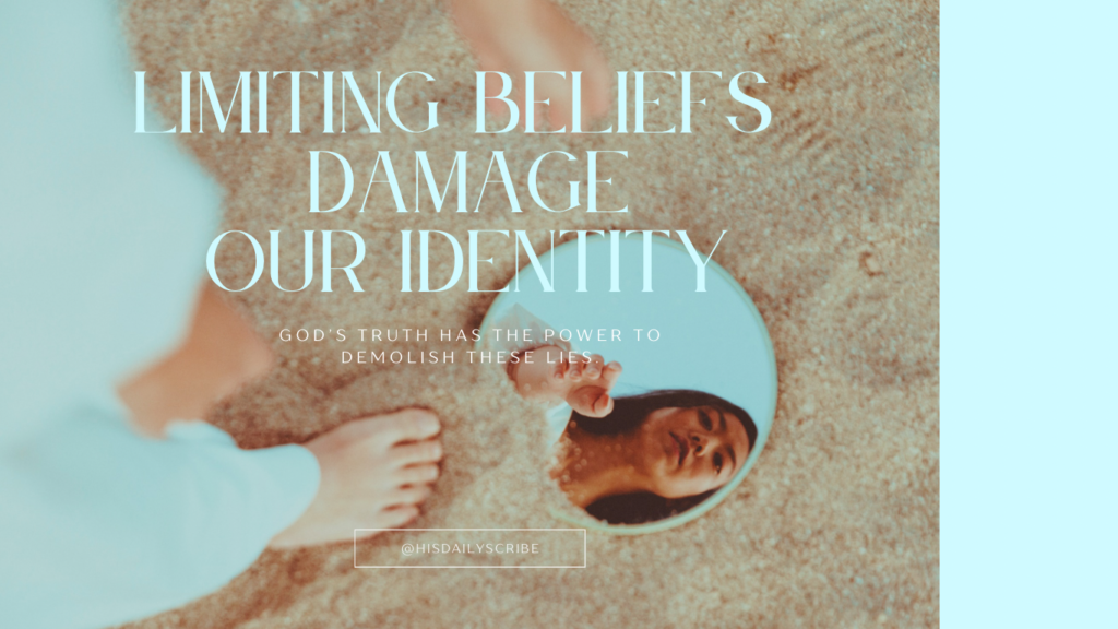 Overcoming Limiting Beliefs Through God’s Promises: Breaking free from lies and walking in truth. 2 A woman standing on a shoreline in the sand looking at her reflection in the mirror image of a water puddle: Overcoming limiting beliefs