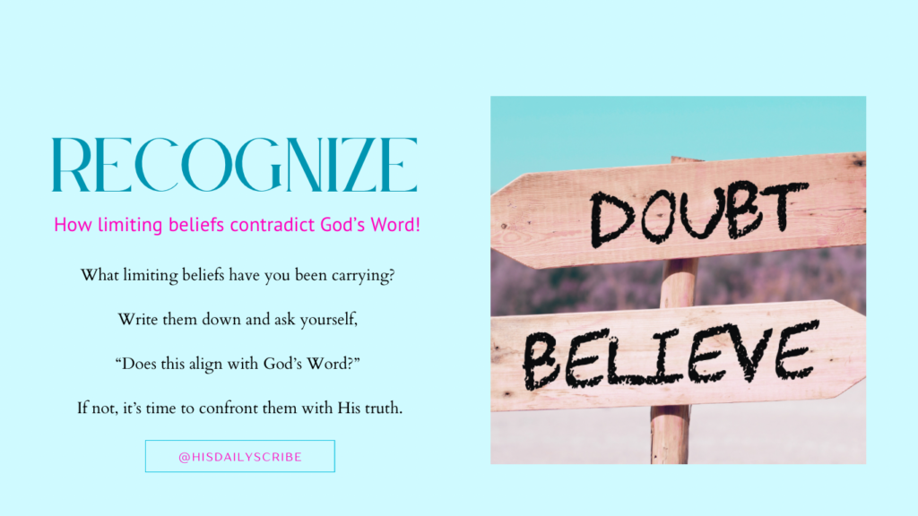 Overcoming Limiting Beliefs Through God’s Promises: Breaking free from lies and walking in truth. 3 The image of a sign with arrows point one way to doubt and one way to belief.