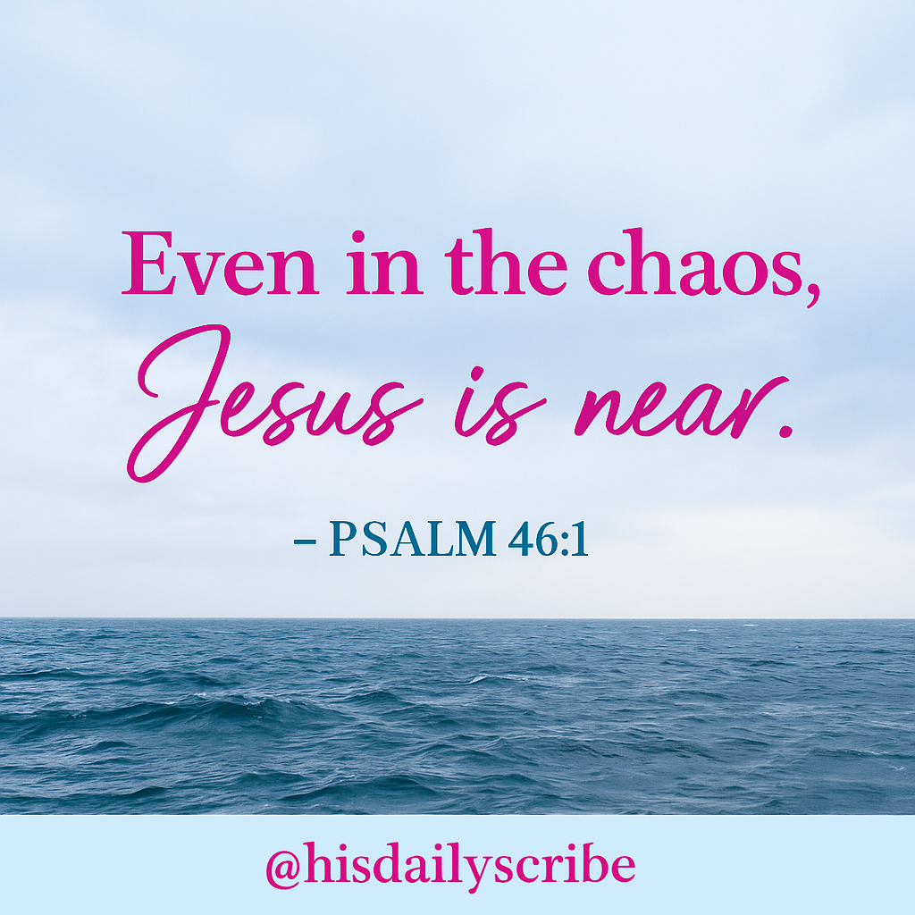 The Winds of Change: When Life Doesn’t Go as Planned 2 Ocean scene with the scripture quote: “Even in the chaos, Jesus is near – Psalm 46:1.”