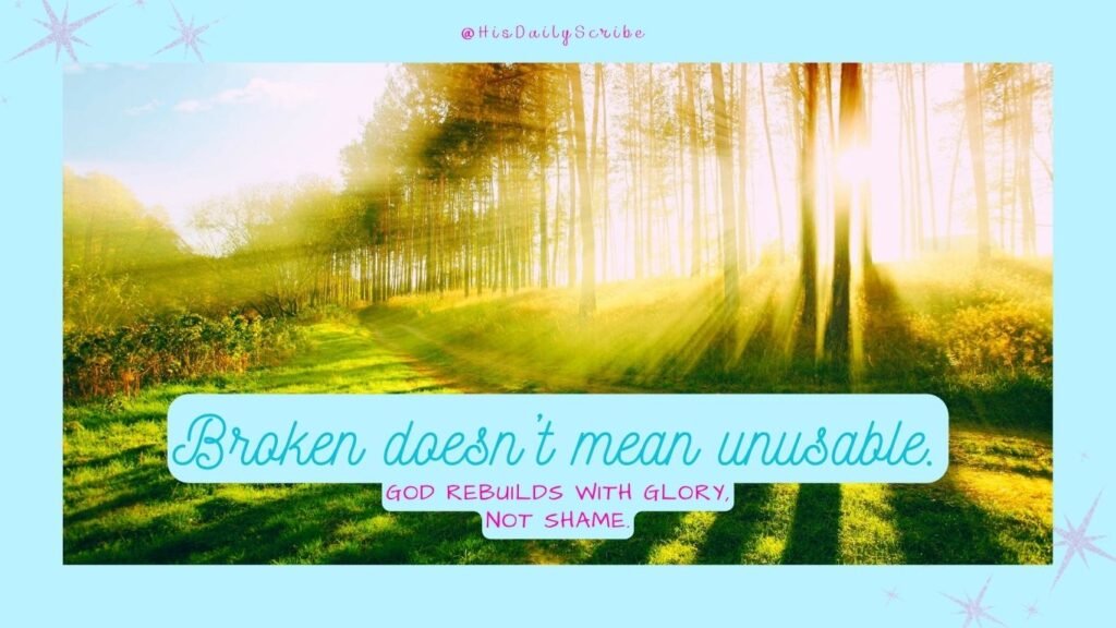 Planted With Purpose: Rooting Your Identity in Christ Before You Rise 3 Sunlight shining through a forest path, with text about restoration and healing.