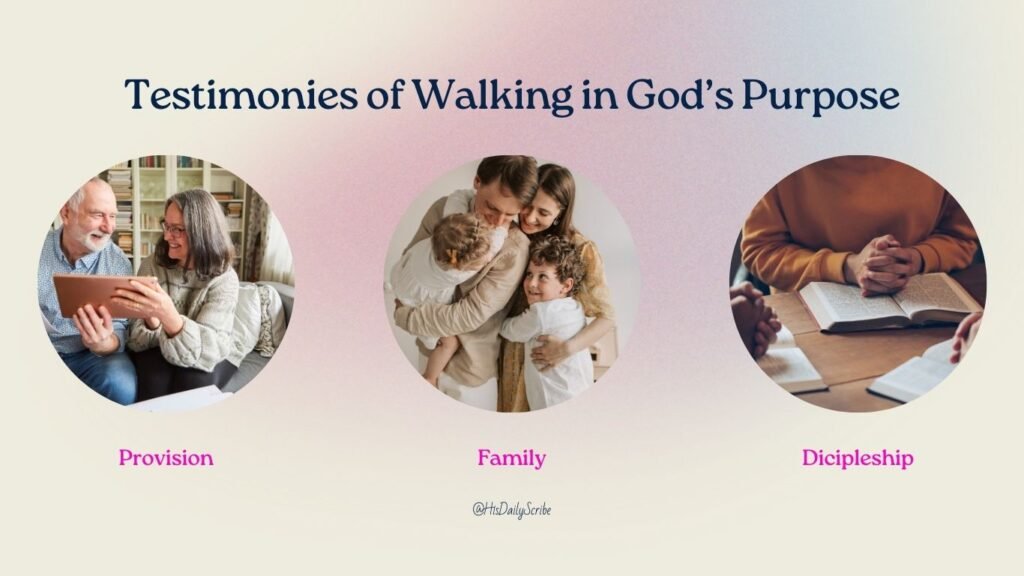 Three images on a pastel background. One of family, provision, and discipleship