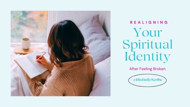 Christian woman journaling near a window with coffee, symbolizing realigning your spiritual identity