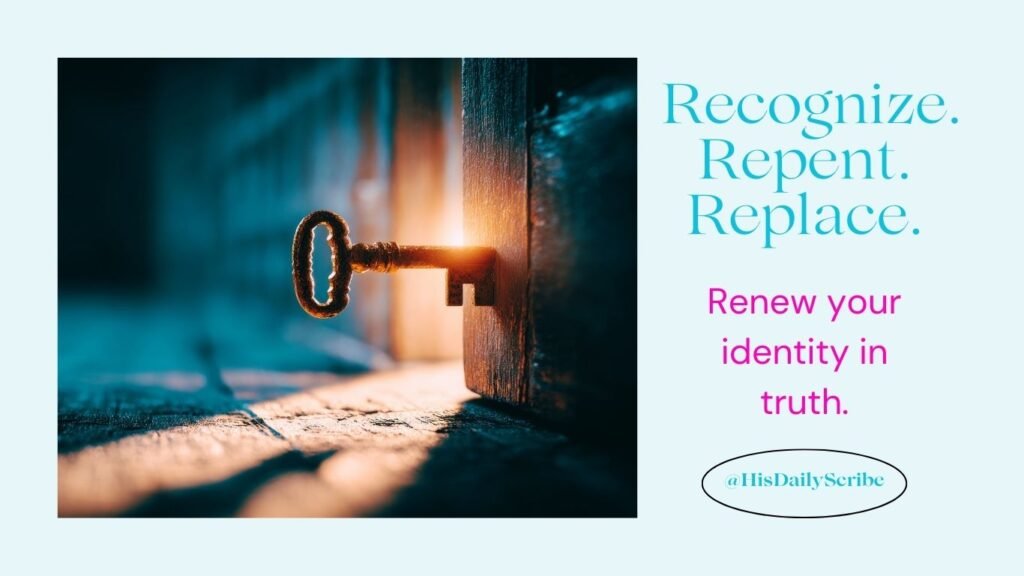 Vintage key unlocking door with light, symbolizing spiritual realignment and renewal. Realigning your spiritual identity.