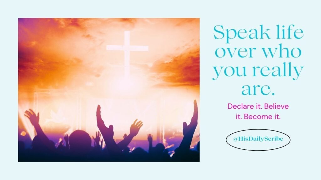 Christian worship scene with hands lifted and glowing cross in background