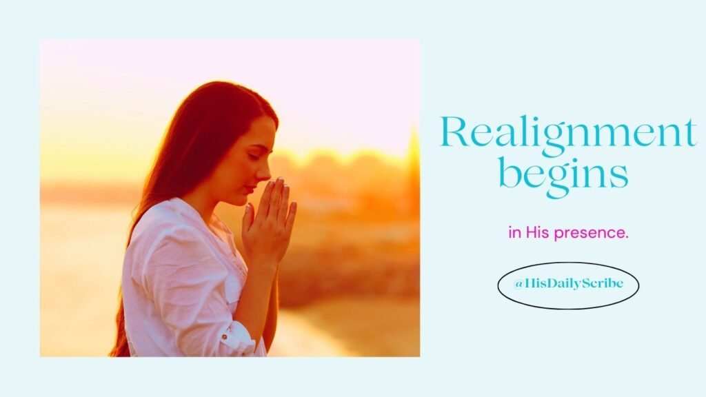 Woman praying at sunrise representing healing and spiritual realignment through Christ